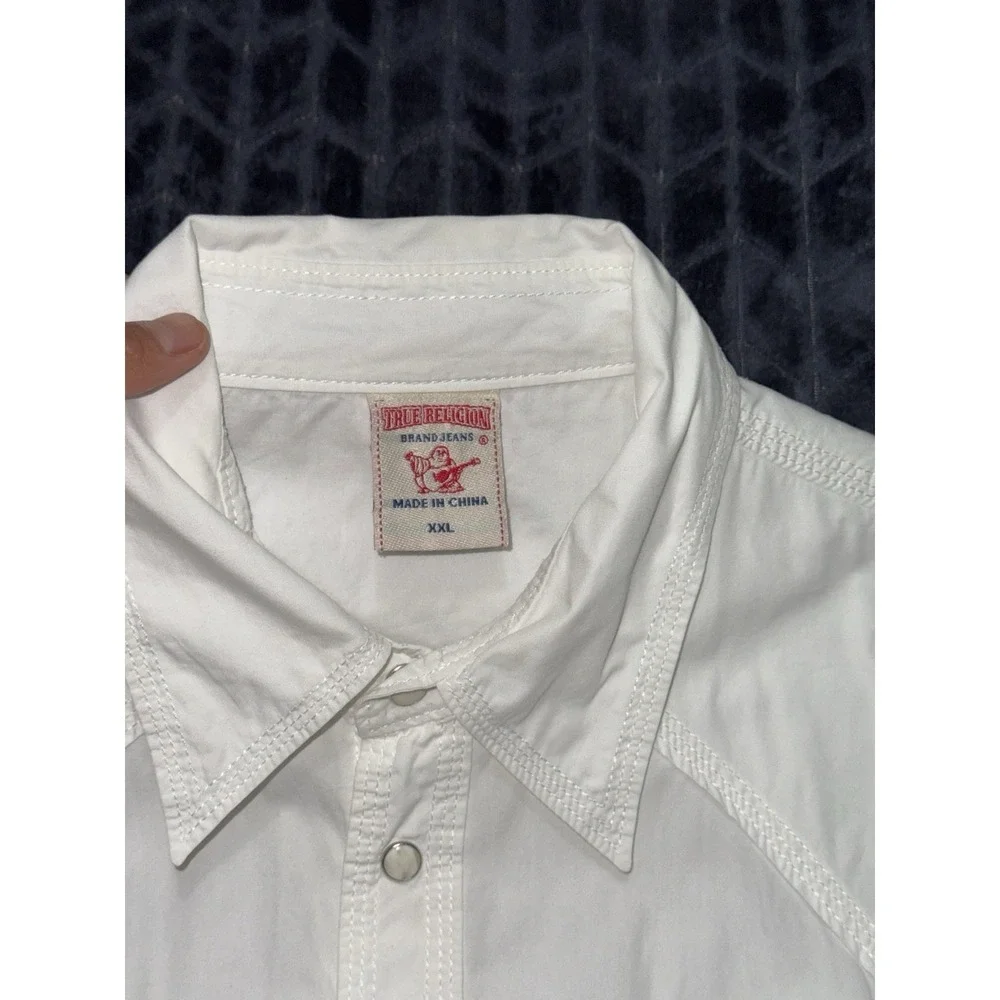 True Religion Mens White Pearl Snap Western Long Sleeve Shirt Pockets Sz 2XL